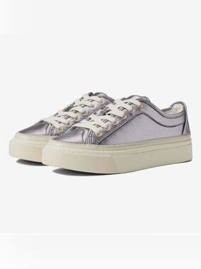 AllSaints Silver Metallic Low-Top Sneakers with Cream Sole